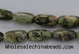 CPS129 15.5 inches 8*16mm faceted rice green peacock stone beads