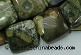 CPS19 15.5 inches 20*20mm square green peacock stone beads wholesale