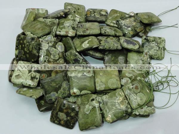 CPS20 15.5 inches 30*30mm square green peacock stone beads wholesale