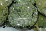 CPS41 15.5 inches 40mm flat round green peacock stone beads