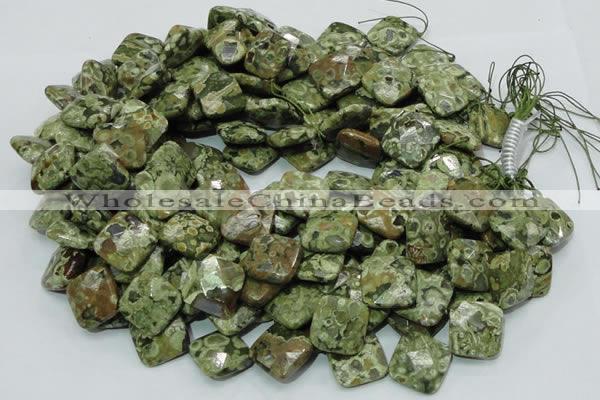 CPS75 15.5 inches 20*20mm faceted rhombic green peacock stone beads