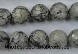 CPT115 15.5 inches 14mm faceted round grey picture jasper beads