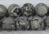 CPT116 15.5 inches 16mm faceted round grey picture jasper beads