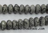 CPT120 15.5 inches 6*10mm faceted rondelle grey picture jasper beads