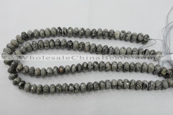 CPT121 15.5 inches 7*12mm faceted rondelle grey picture jasper beads