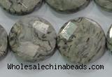 CPT126 15.5 inches 25mm faceted coin grey picture jasper beads