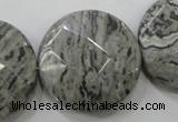 CPT127 15.5 inches 30mm faceted coin grey picture jasper beads