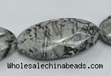 CPT128 15.5 inches 20*40mm faceted oval grey picture jasper beads