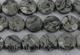 CPT140 15.5 inches 12mm faceted coin grey picture jasper beads