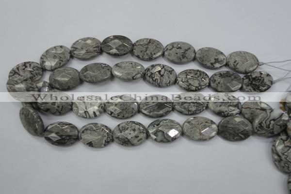 CPT147 15.5 inches 18*25mm faceted oval grey picture jasper beads