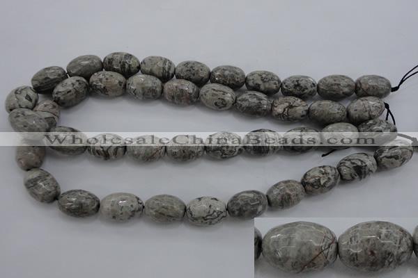 CPT195 15.5 inches 13*18mm faceted rice grey picture jasper beads