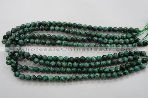 CPT214 15.5 inches 8mm faceted round green picture jasper beads