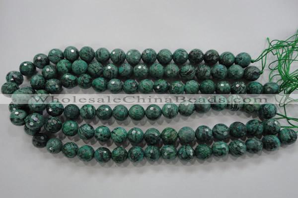 CPT216 15.5 inches 12mm faceted round green picture jasper beads