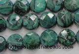 CPT232 15.5 inches 12mm faceted coin green picture jasper beads