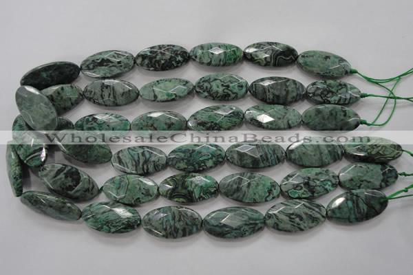 CPT245 15.5 inches 15*30mm faceted marquise green picture jasper beads