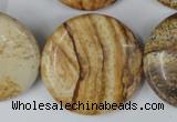 CPT260 15.5 inches 30mm flat round picture jasper beads wholesale