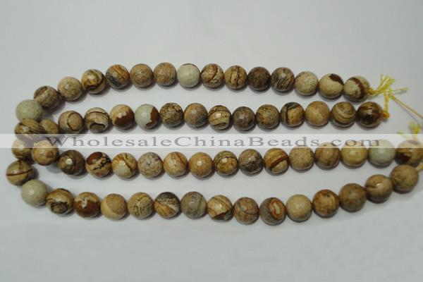 CPT503 15.5 inches 10mm faceted round picture jasper beads wholesale