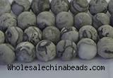 CPT571 15.5 inches 6mm round matte grey picture jasper beads