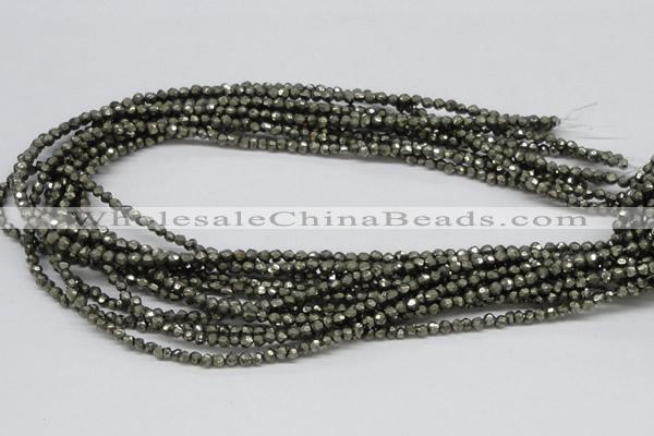 CPY03 16 inches 4mm faceted round pyrite gemstone beads wholesale