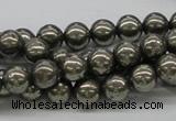 CPY06 16 inches 8mm round pyrite gemstone beads wholesale