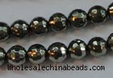 CPY106 15.5 inches 6mm faceted round pyrite gemstone beads wholesale