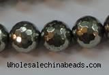 CPY108 15.5 inches 10mm faceted round pyrite gemstone beads wholesale