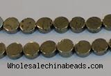 CPY151 15.5 inches 8mm coin pyrite gemstone beads wholesale