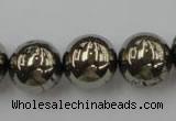 CPY207 15.5 inches 16mm round pyrite gemstone beads wholesale