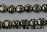 CPY221 15.5 inches 10mm flat round pyrite gemstone beads wholesale