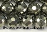 CPY267 15.5 inches 8mm round faceted pyrite gemstone beads