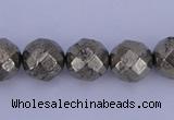 CPY29 16 inches 8mm faceted round pyrite gemstone beads wholesale