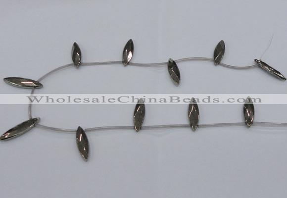 CPY398 Top drilled 8*30mm faceted marquise pyrite gemstone beads