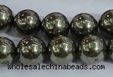 CPY406 15.5 inches 14mm round pyrite gemstone beads wholesale