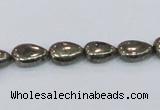 CPY576 15.5 inches 8*11mm flat teardrop pyrite gemstone beads