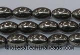 CPY599 15.5 inches 8*12mm rice pyrite gemstone beads wholesale