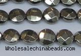 CPY626 15.5 inches 10mm faceted coin pyrite gemstone beads