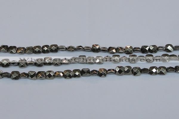 CPY635 15.5 inches 8*8mm faceted square pyrite gemstone beads