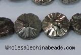 CPY661 15.5 inches 16mm carved flower pyrite gemstone beads