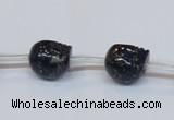 CPY788 Top drilled 10mm carved skull pyrite gemstone beads