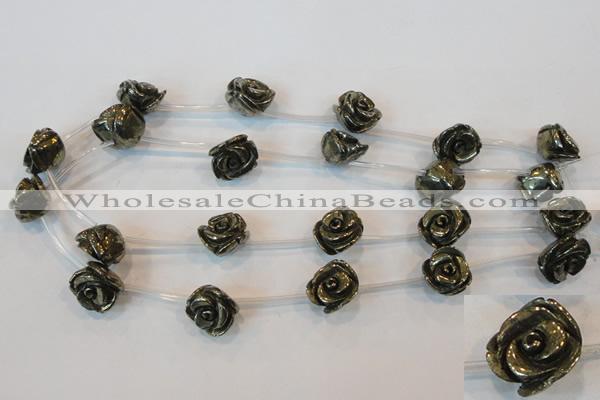 CPY95 15.5 inches 18mm carved rose pyrite gemstone beads wholesale