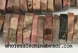 CRB1086 15.5 inches 5*20mm - 6*22mm faceted heishi rhodonite beads