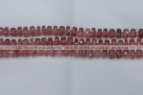 CRB1341 15.5 inches 6*10mm faceted rondelle strawberry quartz beads