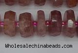 CRB1343 15.5 inches 7*14mm faceted rondelle strawberry quartz beads