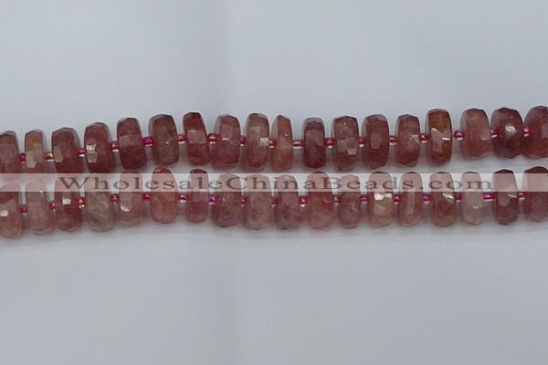 CRB1345 15.5 inches 8*18mm faceted rondelle strawberry quartz beads