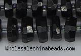 CRB1422 15.5 inches 6*12mm faceted rondelle black tourmaline beads