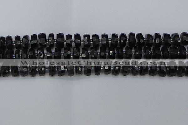 CRB1422 15.5 inches 6*12mm faceted rondelle black tourmaline beads