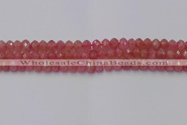 CRB1802 15.5 inches 6*10mm faceted rondelle strawberry quartz beads