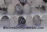 CRB1817 15.5 inches 5*8mm faceted rondelle black rutilated quartz beads