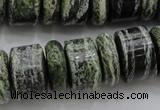 CRB195 6*18mm – 13*18mm rondelle green silver line jasper beads