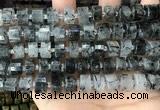 CRB2193 15.5 inches 11mm - 12mm faceted tyre black rutilated quartz beads